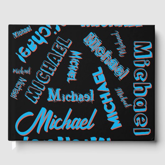 Jouw naam patroon monogram blauwe rode zwarte kleu gastenboek (Voorkant)