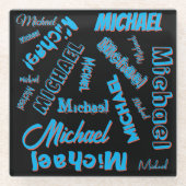 Jouw naam patroon monogram blauwe rode zwarte kleu glazen onderzetter (Voorkant)