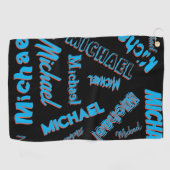 Jouw naam patroon monogram blauwe rode zwarte kleu golfhanddoek (Horizontaal)