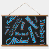 Jouw naam patroon monogram blauwe rode zwarte kleu hangend wandkleed (Voorkant)