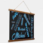 Jouw naam patroon monogram blauwe rode zwarte kleu hangend wandkleed (Gebogen)