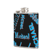 Jouw naam patroon monogram blauwe rode zwarte kleu heupfles (Links)