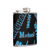 Jouw naam patroon monogram blauwe rode zwarte kleu heupfles (Rechts)