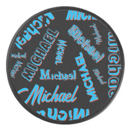 Jouw naam patroon monogram blauwe rode zwarte kleu hockey puck