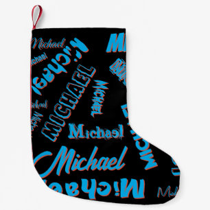 Jouw naam patroon monogram blauwe rode zwarte kleu kleine kerstsok