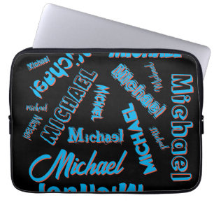 Jouw naam patroon monogram blauwe rode zwarte kleu laptop sleeve