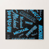 Jouw naam patroon monogram blauwe rode zwarte kleu legpuzzel (Horizontaal)