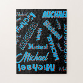 Jouw naam patroon monogram blauwe rode zwarte kleu legpuzzel