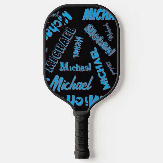 Jouw naam patroon monogram blauwe rode zwarte kleu pickleball paddle (Voorkant)