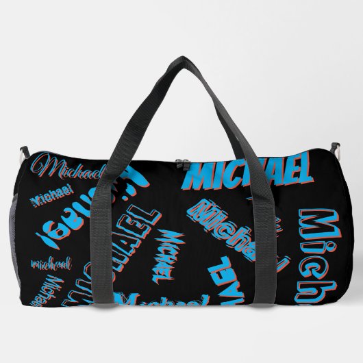 Jouw naam patroon monogram blauwe rode zwarte kleu plunjezak (Achterkant)