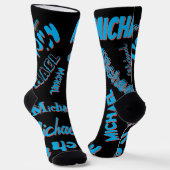 Jouw naam patroon monogram blauwe rode zwarte kleu sokken (Gebogen)