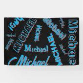 Jouw naam patroon monogram blauwe rode zwarte kleu spandoek (Horizontaal)