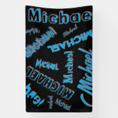 Jouw naam patroon monogram blauwe rode zwarte kleu spandoek (Verticaal)