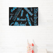 Jouw naam patroon monogram blauwe rode zwarte kleu spandoek (Insitu)