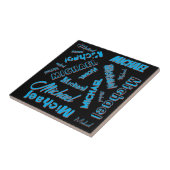 Jouw naam patroon monogram blauwe rode zwarte kleu tegeltje (Zijkant)