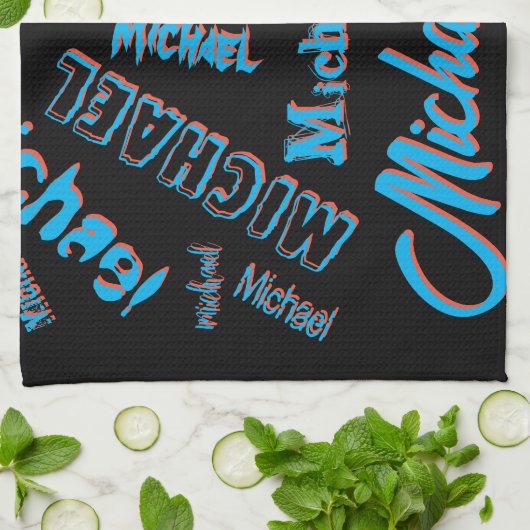 Jouw naam patroon monogram blauwe rode zwarte kleu theedoek (Gevouwen)