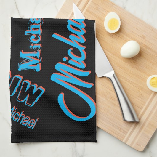 Jouw naam patroon monogram blauwe rode zwarte kleu theedoek (Quarter Fold)