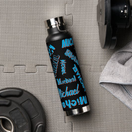 Jouw naam patroon monogram blauwe rode zwarte kleu waterfles