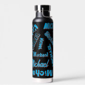 Jouw naam patroon monogram blauwe rode zwarte kleu waterfles (Links)