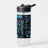 Jouw naam patroon monogram blauwe rode zwarte kleu waterfles (Links)