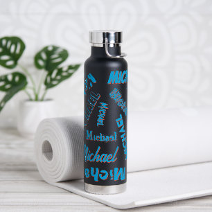 Jouw naam patroon monogram blauwe rode zwarte kleu waterfles