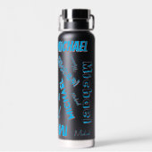 Jouw naam patroon monogram blauwe rode zwarte kleu waterfles (Achterkant)