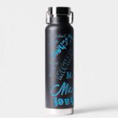 Jouw naam patroon monogram blauwe rode zwarte kleu waterfles (Voorkant)