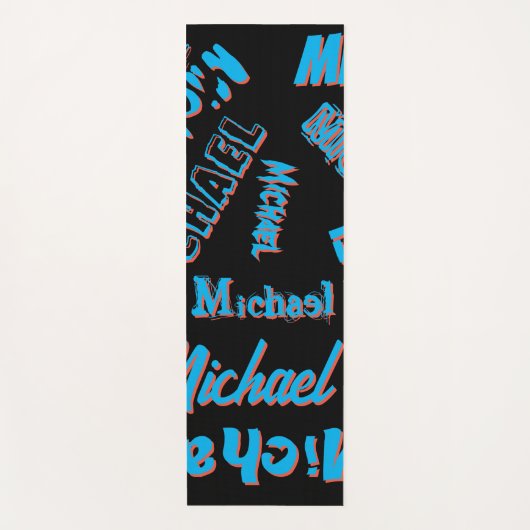 Jouw naam patroon monogram blauwe rode zwarte kleu yogamat (Voorkant)