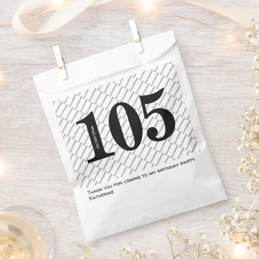 Jouw naam Patroon Vet Zwart Leeftijd 105 Nummer Da Bedankzakje (Geknipt)