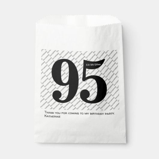 Jouw naam Patroon Vet Zwart Leeftijd 95 Nummer Dat Bedankzakje (Voorkant)