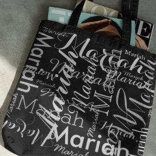 Jouw naam patroon zwart stijlvol tote bag