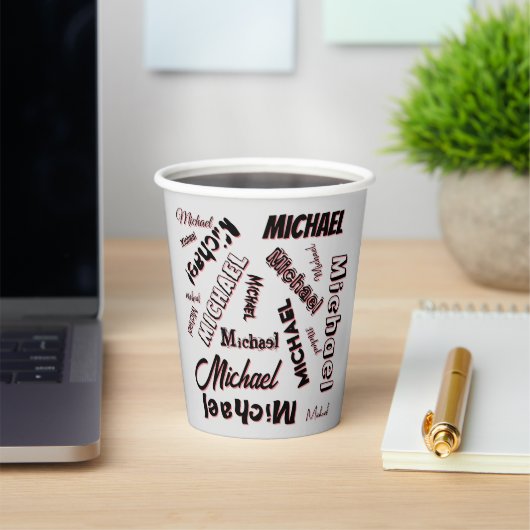 Jouw naam patroonmonogram roos kleurenschaduw papieren bekers (Insitu)