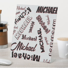 Jouw naam patroonmonogram roos kleurenschaduw reclamebord met voetstuk