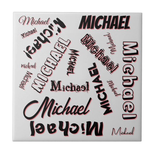 Jouw naam patroonmonogram roos kleurenschaduw tegeltje (Voorkant)