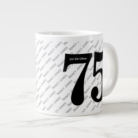 Jouw naam Pattern - Zwart/Wit - Bold Age 75 Grote Koffiekop (Voorkant rechts)