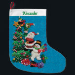 Jouw naam Personaliseert Fun Santa Snowman Blue Gr Grote Kerstsok<br><div class="desc">Jouw naam personaliseert Fun Santa Snowman Red Green Large kerststop</div>