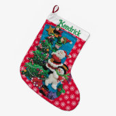 Jouw naam personaliseert Fun Santa Snowman Red Gre Grote Kerstsok (Voorkant (Hangend))