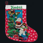 Jouw naam personaliseert Fun Santa Snowman Red Gre Grote Kerstsok<br><div class="desc">Jouw naam personaliseert Fun Santa Snowman Red Green Large kerststop</div>