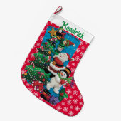 Jouw naam personaliseert Fun Santa Snowman Red Gre Grote Kerstsok (Voorkant (Hangend))