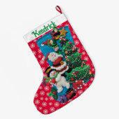 Jouw naam personaliseert Fun Santa Snowman Red Gre Grote Kerstsok (Achterkant (Hangend))