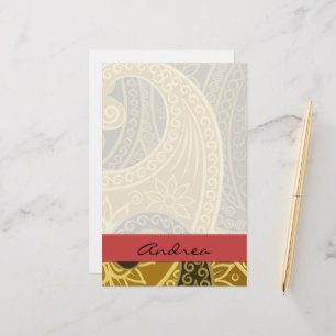 jouw naam - Perzisch Paisley, Bloemen - Groen Briefpapier