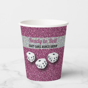 Jouw naam Pink Sparkle Dice Bunco  Papieren Bekers