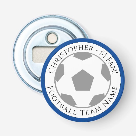 Jouw naam plus naam van Football team Button Flesopener (Voorkant)