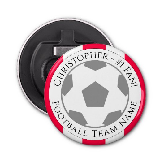 Jouw naam plus naam van Football team Button Flesopener (Voorkant)