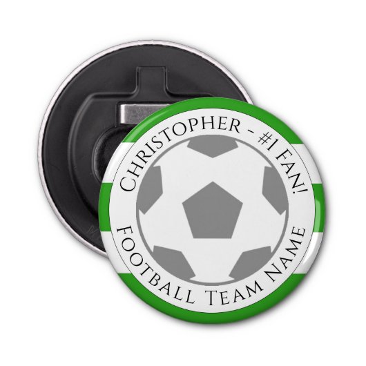 Jouw naam plus naam van Football team Button Flesopener (Voorkant)