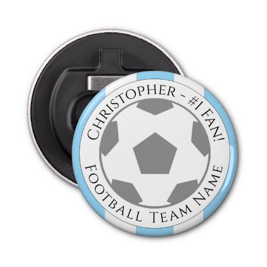 Jouw naam plus naam van Football team Button Flesopener (Voorkant)