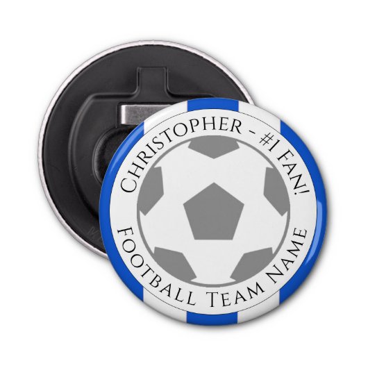 Jouw naam plus naam van Football team Button Flesopener (Voorkant)