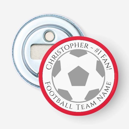 Jouw naam plus naam van Football team Button Flesopener (Voorkant)