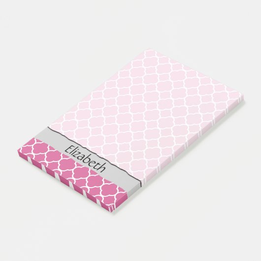 jouw naam - Quatrefoil vorm - Roze wit Post-it® Notes (Schuin)