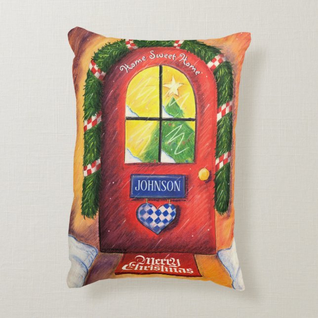Jouw naam Red Merry Christmas voordeur aanpassen Accent Kussen (Achterkant (Verticaal))
